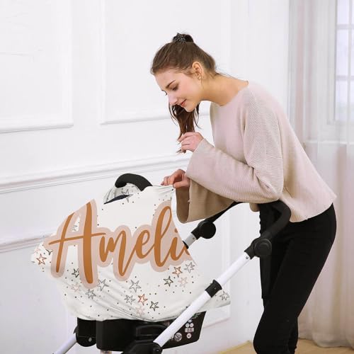 Image of Personalised Car Seat Cover for Girls and Boys - 7 in 1 Multipurpose Breast Feeding Cover, White Star Nursing Cover, Grocery Cart Cover - Birthday Gift for Babies
