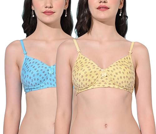 Image of FIMS - Fashion is my style Women Cotton Blend Padded Non-Wired Everyday Bra Pack of 1 Cup- B Multicolor