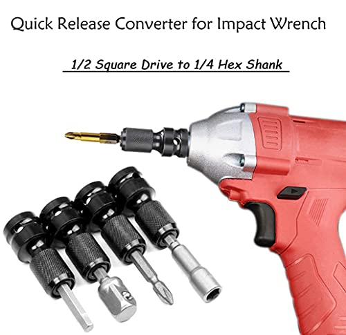 2Pcs Quick Release 1/2 Inch Square Drive To 1/4 Inch Hex Socket Adapter Converter Chuck Adaptor For Air And Electric Impact Wrench Impact Drill Ratchet Wrenches (2Pcs) #TOP1