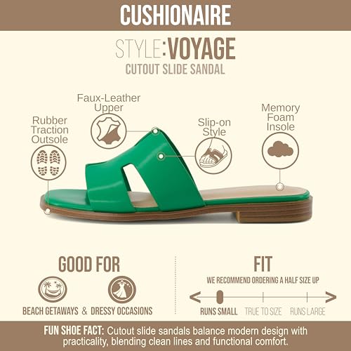Image of CUSHIONAIRE Voyage Cutout Strap Slides for Women, Slip On Summer Flats, Trendy Footwear, Memory Foam Vegan Leather Comfortable Vacation Style Sandals
