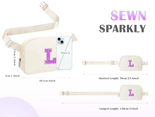 Image of COSHAYSOO Initial Letter Fanny Pack for Girls Personalized Birthday Gifts for 6 7 8 9 10 11 12 Year Old Teen Girl, Girly Fashion Crossbody Purse Belt Bag Preteen Tween Purse Ivory L