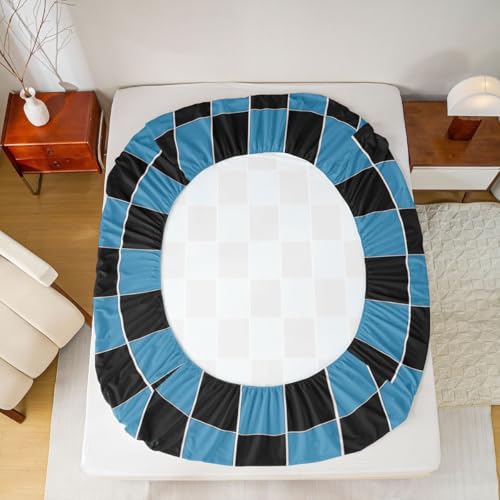 Image of Erosebridal Plaid Bedding Set Queen Navy Blue Black Checkerboard Bed Sheets Geometric Checkered Sheet Set Kids Boys Girls,Aesthetic Grids Fitted Top Sheets 4 Piece