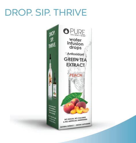 Image of Pure Inventions Water Enhancer Drops - Refreshing and Delicious - Antioxidants, Electrolytes - No Sugar, Calories, or Artificial Sweeteners - Green Tea Peach (30 Servings)