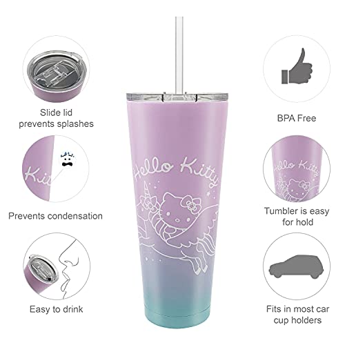 Image of Zak Designs Sanrio Hello Kitty Vacuum Insulated Stainless Steel Travel Tumbler with Splash-Proof Lid, Includes Reusable Plastic Straw and Fits in Car Cup Holders (18 /8 SS, 25 oz)