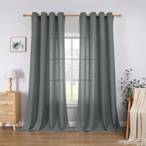 CUCRAF Leinen Vorhänge mit Ösen 2er Set H 225 x B 140 Grau Halbtransparente Leinenvorhang Wohnzimmer Leinenoptik Voile Gardinen Leinenfarbe Schlafzimmer Stores