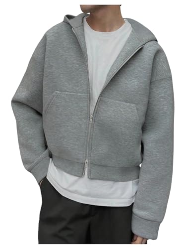 Men's Crop Zip Up Hoodie Long Sleeve Hooded Sweatshirts Casual Basic Outerwear with Pockets
