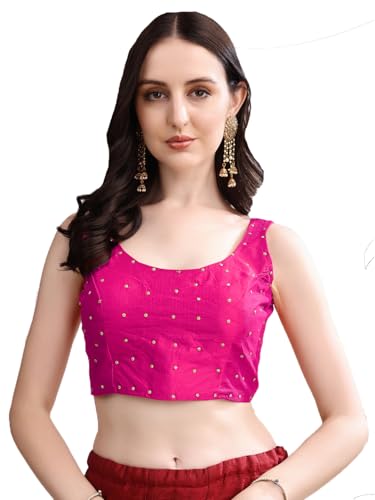 Vihu Fashion Women's Square Neck Silk Sleeveless with Stone Work Readymade Blouse Deal