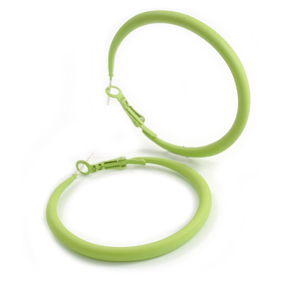 Avalaya50mm D/Slim Lime Green Hoop Earrings in Matt Finish - Large Size