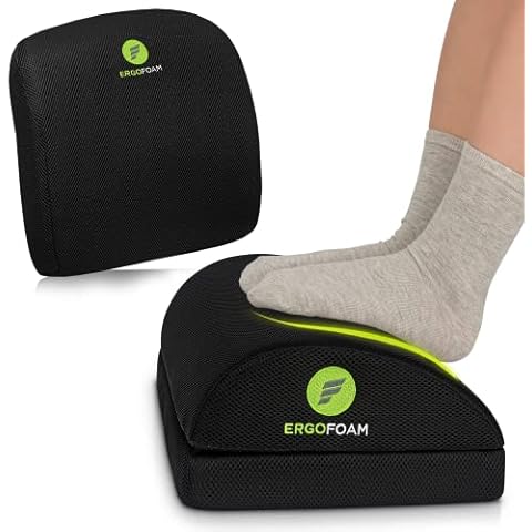 ErgoFoam Adjustable Foot Rest (Teardrop, Mesh, Black) and Lumbar Support Pillow Bundle Cover