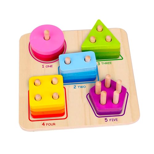 Image of Tooky Toy Wooden Geometric Block Sorter in Red for Kids