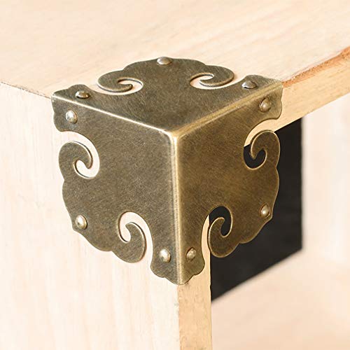 Tiazza 4Pcs Vintage Pure Brass Corner Protectors Antique Hardware Desk Edge Wooden Jewelry Gift Box Cabinet Three Sides Full Encase Corner Guard (Antique Bronze) - Thumbnail 5