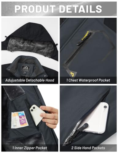 Image of MAGCOMSEN Men's Winter Coats Waterproof Ski Snow Jacket Warm Fleece Jacket Parka Raincoats With Multi-Pockets| Standard Length