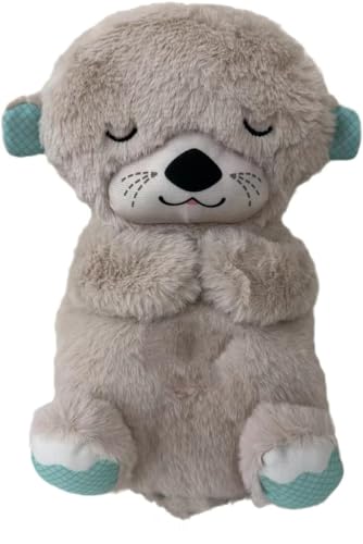 Image of Breathing Otter Sleep Buddy Sound Machine Portable Soothe and Snuggle Otter Breathing Stuffed Animals with Sensory Details Music Lights & Rhythmic Breathing Motion Soothe Snuggle Otter (Gray)