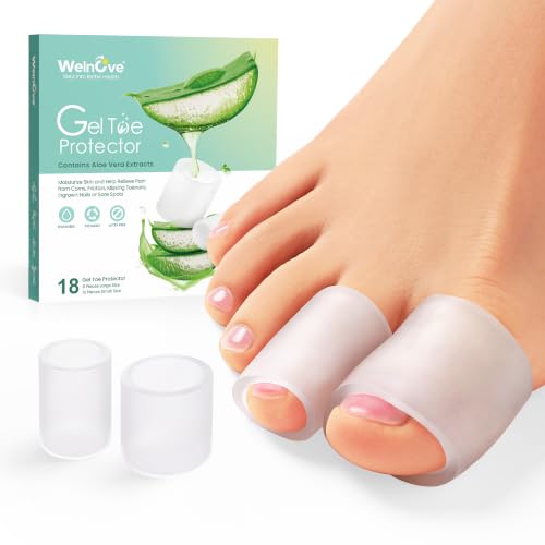 Image of Welnove Toe Protectors - 18-Pack Aloe Vera Extract Infused Silicone Toe Sleeve Toe Covers for Hammer Toes, Corns, Calluses, Blisters - Soft Gel Protector Toe Cushions for Pain Relief (Multi-Size)