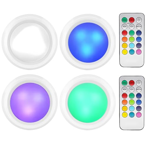Set of 4 Wireless Push Lights, Water-Resistant, Touch-Control & Remote-Controlled, Runs On AAA Batteries