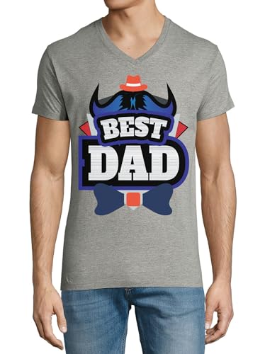 T-shirt Best Dad Bull Horns en coton premium gris pour homme avec col en V élégant