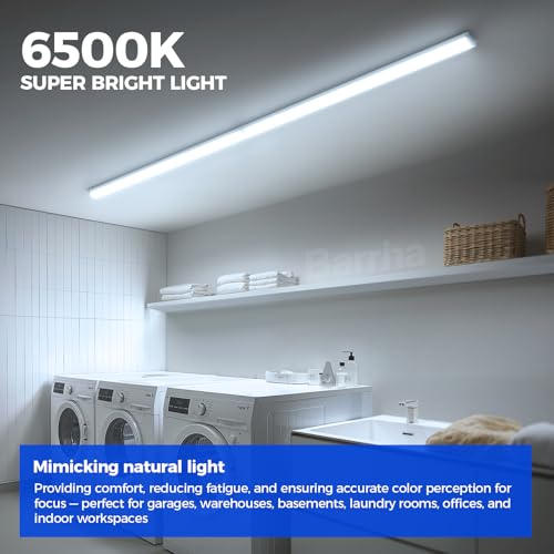 Image of Barrina LED Shop Lights for Workshop 4FT, 6500K Super Bright, Hidden Wiring, 45W 5000LM, Linkable 4FT Light Fixture Cord with ON /Off, Frosted Cover, LED Ceiling Light for Garage, Kitchen, 2 Packs