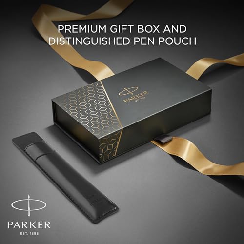 Image of Parker IM Duo Pen Gift Set, Fountain Pen, Ballpoint Pen & Case, Black Lacquer with Chrome Trims, Medium Tip, Blue Ink, Perfect Graduation Gifts
