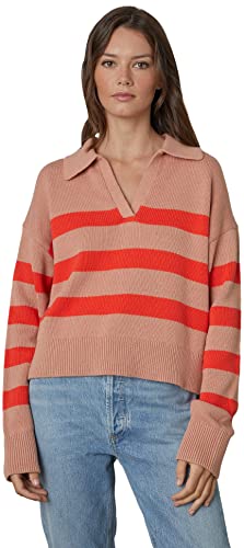 Image of Velvet by Graham & Spencer Women's Lucie Cotton Cashmere Striped Polo Sweater