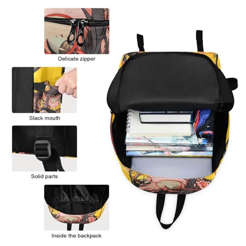 Backpack Lunch Bag Set Yellow Samurai Print, Big Storage Travel Backpacks with Insulated Lunch Box for Office Hiking Picnic3