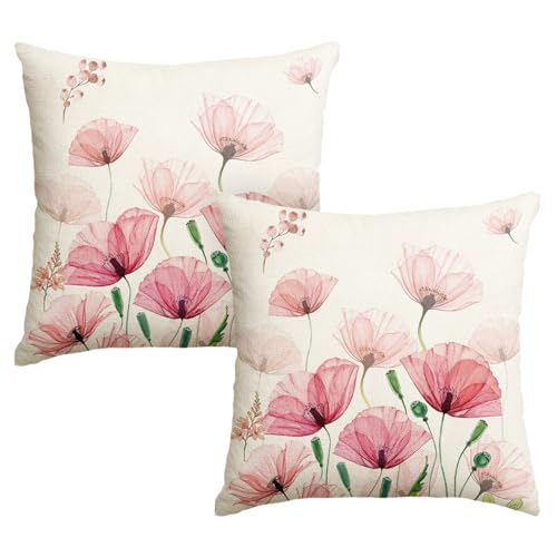 Artoid Mode Lot de 2 housses de coussin décoratives saisonnières - Motif coquelicot - 45 x 45 cm - Décoration saisonnière pour canapé, salon