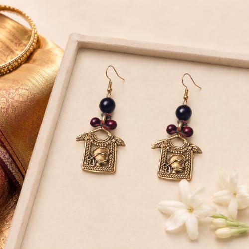 Image of Handcrafted Tribal & Dhokra Art Earrings for Women - Wooden, Nature-Inspired Statement Drop & Traditional Ethnic Designs