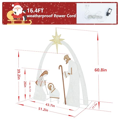 Yardenaler PG0403-05-V Lighted Nativity Scene Set For Christmas Decoration, 5Ft Pre-Lit Iridescent Nativity Scene Xmas Decor With 150 Led Lights, 3D Glittered Standing Holiday Display For Outdoor thumb #1