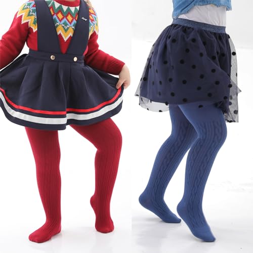 Image of Marchare Baby Girls Tights Thick Solid Cable Knit Leggings Winter Warm Stockings For Toddler Girls 1 /2 /3 /4 /5 Pack
