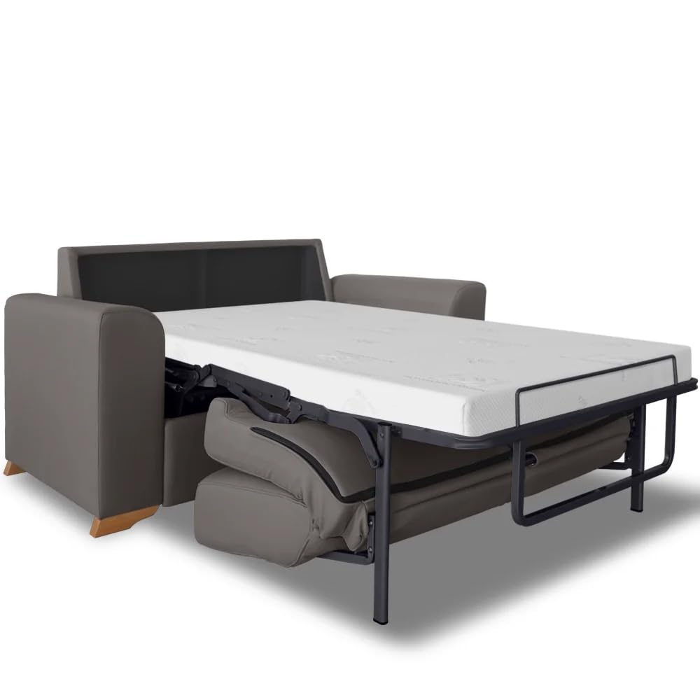 Ventadecolchones - Sofá Cama Italiano 3 Plazas con Subida Y Montaje (207x103x100cm) Berlín en Tela Mozart Antimanchas Gris Topo con Patas de Madera