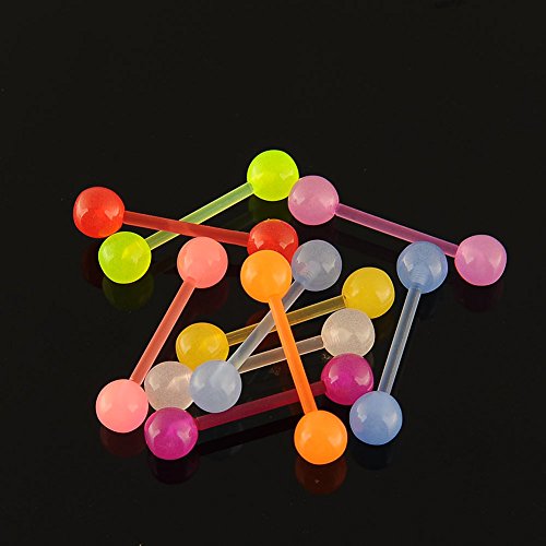 SoooKu 10 Pcs Glow Ball Tongue Bars Rings Body Piercing Belly Button Ring Stud