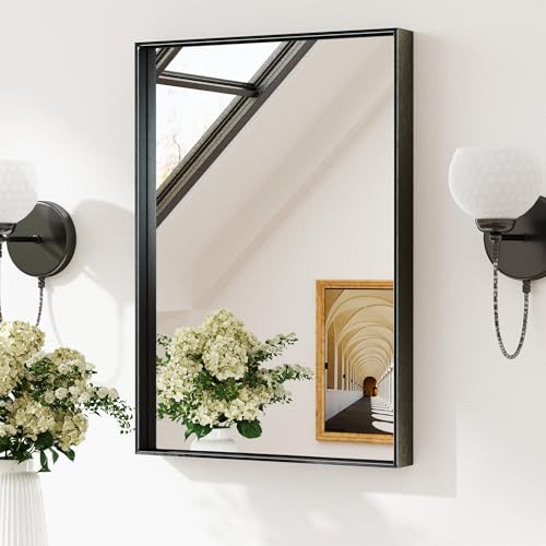 Image of Keonjinn 16x24 Inch Black Bathroom Mirror for Over Sink, Rectangular
