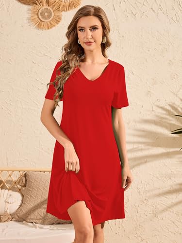Image of DEARCASE Summer Dresses for Women V-Neck Short Sleeve T Shirt Dress Casual Flowy Swing Beach Vacation Mini Sundress