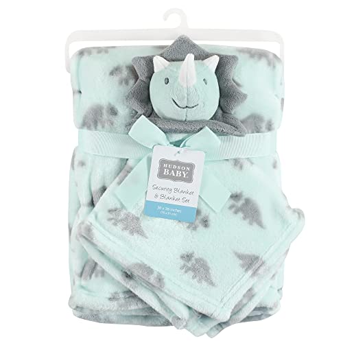 Image of Hudson Baby Unisex Baby Plush Blanket with Security Blanket, Triceratops, One Size