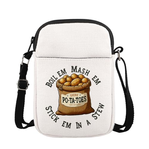 MAOFAED Boil Em Mash Em Stick Em in A Stew, Potatoes Funny Saying, Crossbody Bag for Bookish,Bookworm (boil em)