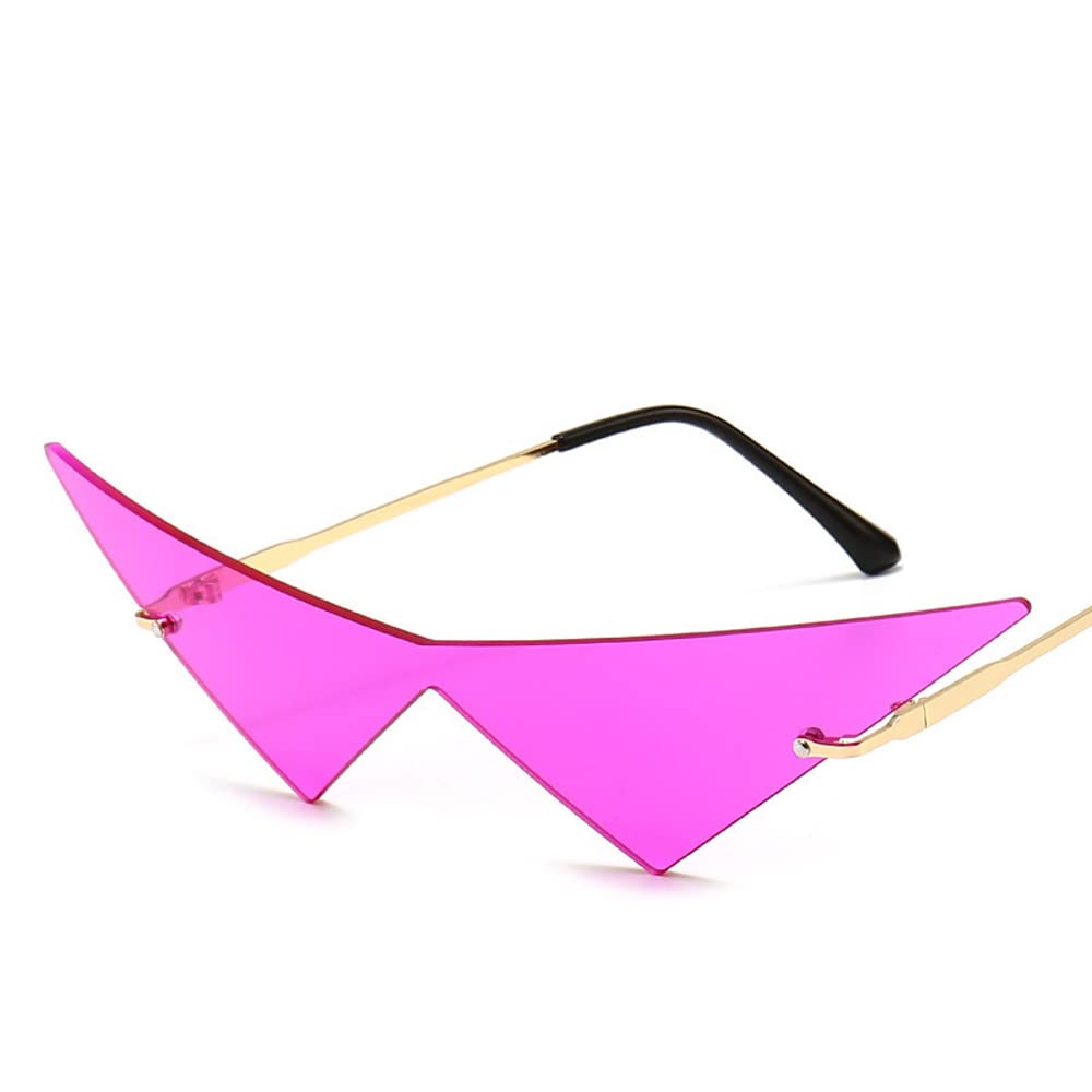 Oversized Cat Eye Rimless Sunglasses Women Fashion One Piece Lens Sun Glasses Female Trend Triangle Eyewear Men UV400(Color:Purple)