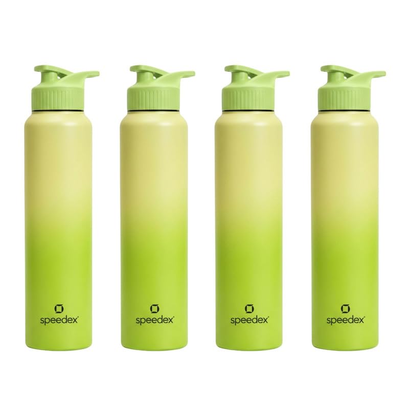 Image of Speedex Stainless Steel Metal Water Bottle 1 Ltr 1000 ml, BIS Approved, Leak Proof Sipper Cap Bottle for Office, School, Gym, Travel, Daily Use for Men, Women, Kids, Adults, Lime Green, Set of 4