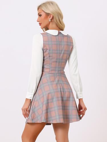 Image of Allegra K Women's Peter Pan Collar Contrast Color Button Decor A-Line Preppy Plaid Mini Dress