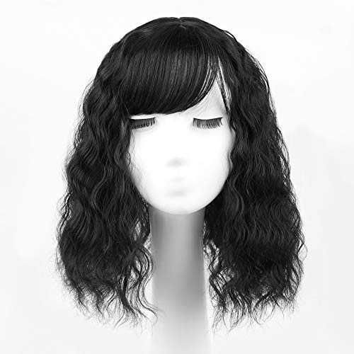 Vigorous Curly Wavy Hair Topper Hairpieces With Bangs Corn Wave Wiglets 14 Inch Clip in Hair Topper for Thinning Hair Synthetic Hairpieces Hair Natural Extension for Women(2#, Corn Wave)