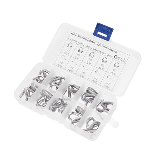 LIFKOME Stainless Steel Wire Rope Clamp Kit (40pcs/Set) Wire Rope Thimble Cable Clip Clamp for Dog Leashes Marine Rigging