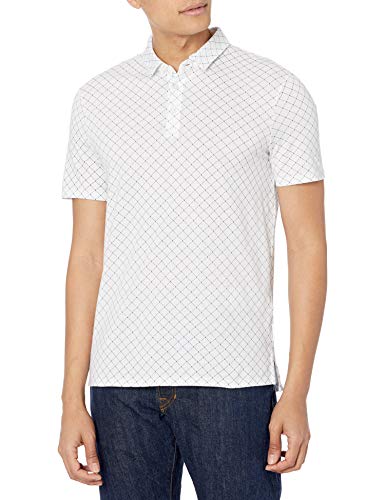 A|X ARMANI EXCHANGE Men's All Over Pattern Jersey Cotton Polo Shirt, White Mesh Logo, X-Large