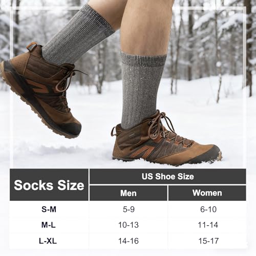 Merino Wool Socks for Men and Women Thermal Crew Winter Hiking Warm Boot Socks For Work With Cushioned Sole 3 Pairs3