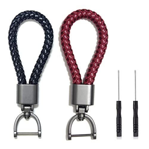 WiDream 2 Piezas Llaveros de Piel de Coche, Llavero de Cuerda de Cuero, Llavero de Cuero de Aleación de Zinc, Llavero Tejido Con Destornillador para Llaves de Coche y Moto Cover