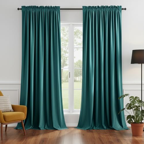 NICETOWN Teal Curtains for Living Room, Rod Pocket Privacy Enhancing Light Control Curtains for Guest Room, Bedroom(2 Panels, 52 inches Wide, 96 inche