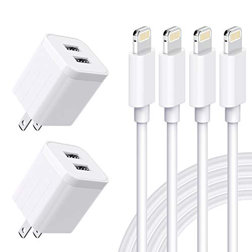 USB Wall Charger, [MFi Certified] iPhone Charger Lightning Cable 6FT(4PACK) Fast Charging Data Sync Cords Dual Port USB Plug Compatible with iPhone 12/mini/Pro/Max/11/Pro/Xs/XR/X/8/7/Plus