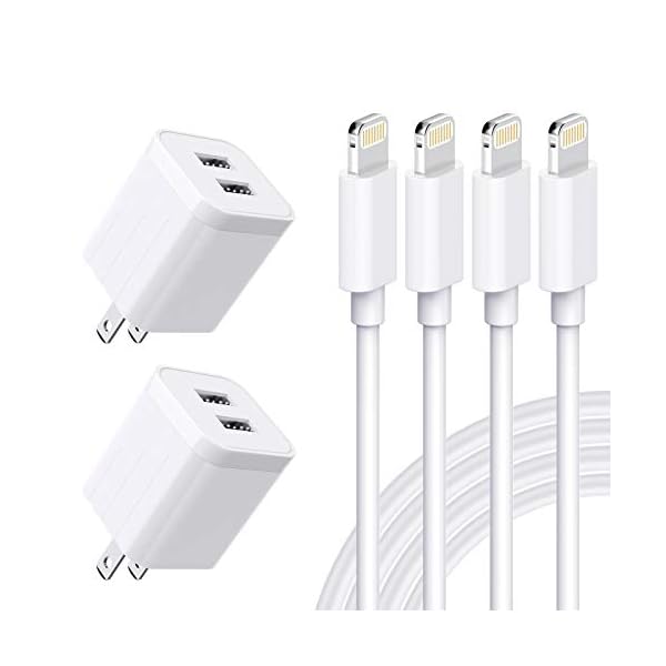 USB Wall Charger, [MFi Certified] iPhone Charger Lightning Cable 6FT(4PACK) Fast Charging Data Sync Cords Dual Port USB Plug Compatible with iPhone 12/mini/Pro/Max/11/Pro/Xs/XR/X/8/7/Plus