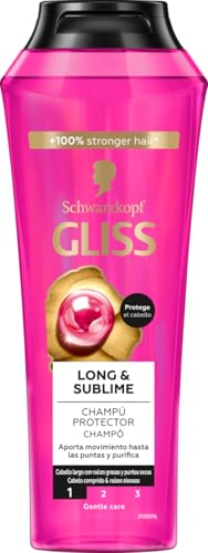 GLISS - Champú Long&Sublime, 250 ml, para cabello largo con raíces grasas, Gama protectora