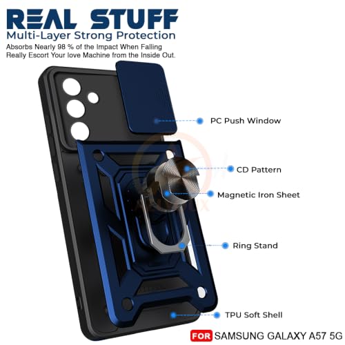 Image of Armor Bumper Back Cover Case for Samsung Galaxy A57 5G | Rotating Camera Cover, Ring Holder & Kickstand | Heavy Duty & 360 Degree Protection Back Cover for Samsung Galaxy A57 5G (Blue)