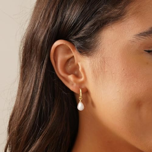 Pearl Earrings for Women Trendy, 14k Gold Plated Freshwater CZ Leaf Pearl Dangle Drop Gold Earrings Lightweight Hypoallergenic Stud Earring Bridesmaid Wedding Gold Jewelry for Women Gifts4
