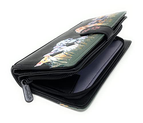 Shag Wear Puppy Love Large Dog Wallet for Women and Teen Girls Vegan Faux Leather Black 7"4