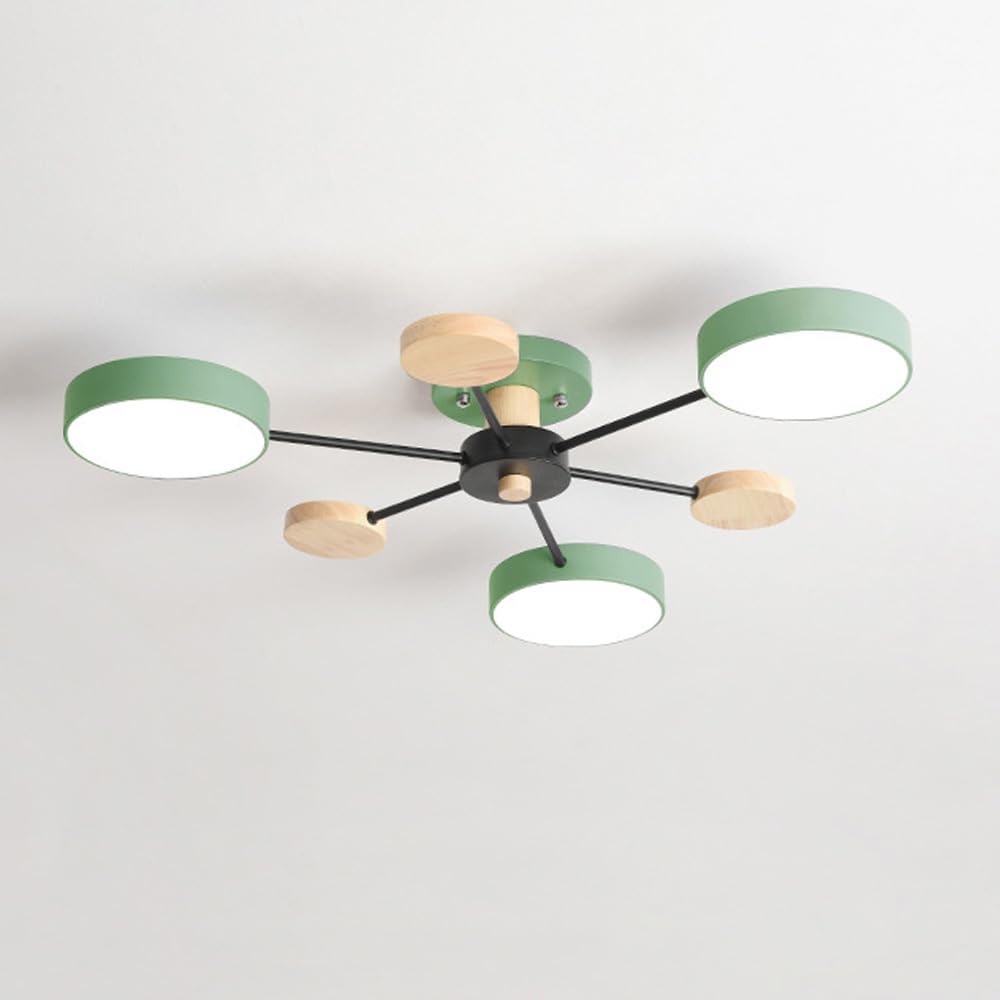 SYAXVOM Mid Century Modern Chandelier - Nordic Round hting Fixture for Bedroom, Dining Room, Living Room White Green Gray Wood Farmhouse Close to Ceiling ht